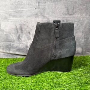 Cole Haan Grand OS‎ Black Suede Leather Wedge Heel Ankle Booties Women's 8B